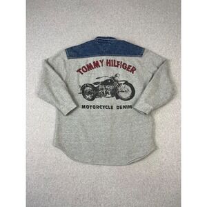 Vintage Tommy Hilfiger Motorcycle Denem Shirt Jacket Mens M Blue Button Up 90s